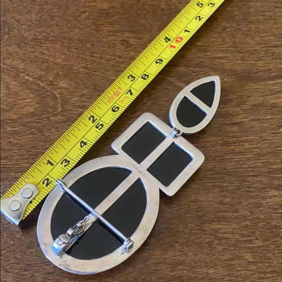 Sterling S black onyx’s handmade pendant brooch - Picture 6 of 6